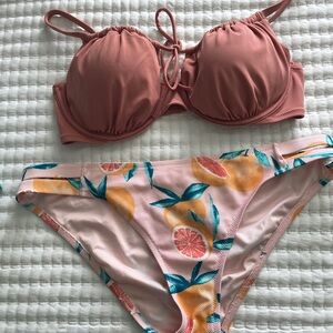 Shade & Shore Peach Bikini with Citrus Pattern